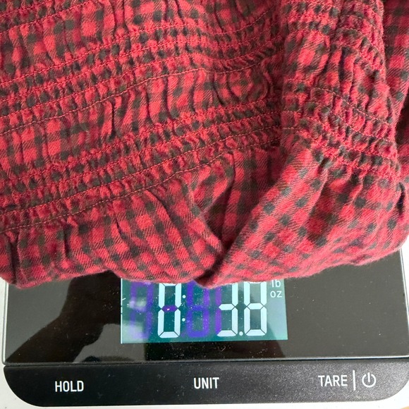 New American Eagle Long-Sleeve Smocked Ruffle Plaid Top Red Gingham Women Small - Picture 10 of 10